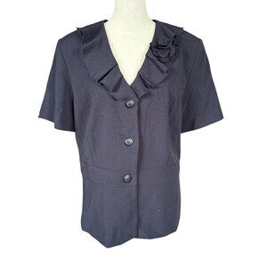Danny & Nicole black short sleeve button down ruffled jacket women's size 16